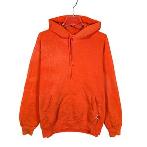 VTG 90s Russell Athletic Hoodie Mens XL Orange Blank Sweatshirt USA Distressed